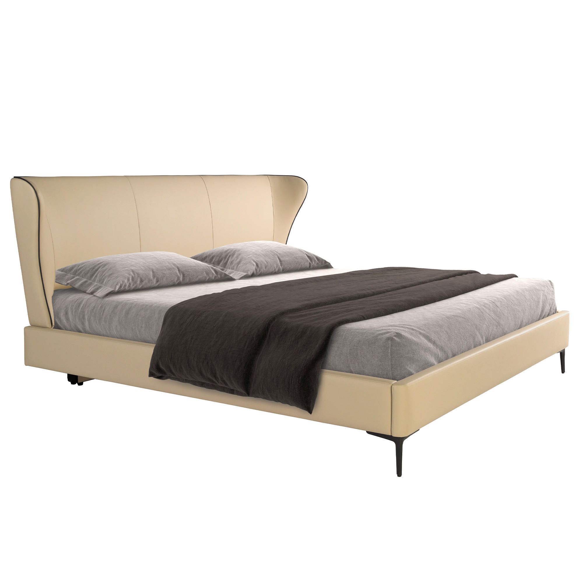 BETT Bett aus cremefarbenem Kunstleder 220/217/110 cm - Creme/Schwarz, Leder (180/200cm) - ANGEL CERDA