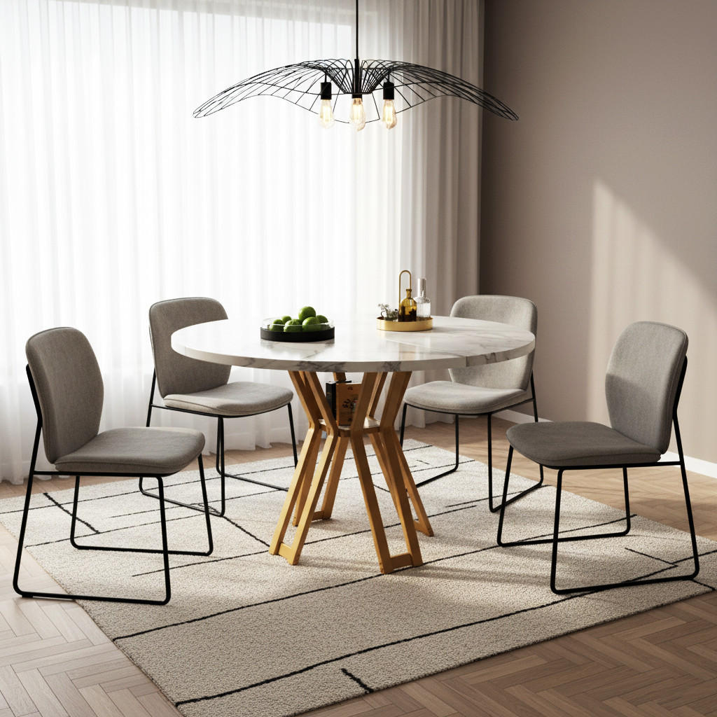 ESSTISCH Rund Weiß Marmoroptik mit Goldbeinen - Weiß, Holzwerkstoff/Metall (100/100/76cm) - Urban Meuble