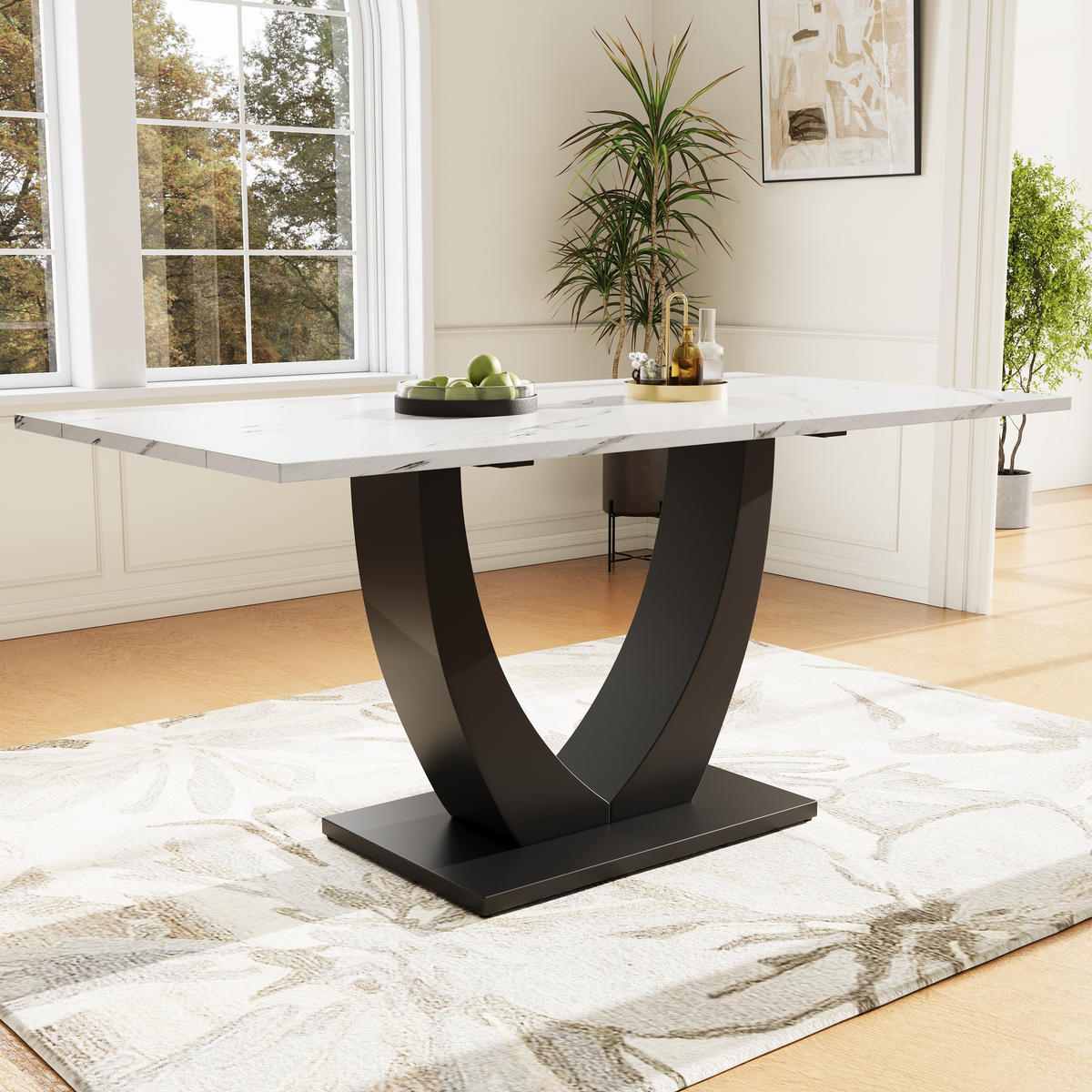 ESSTISCH 140x75,5cm Modern Marmor, Metallgestell, Weiß Schwarz - Multicolor, Metall (75/140/75.5cm) - FLIEKS