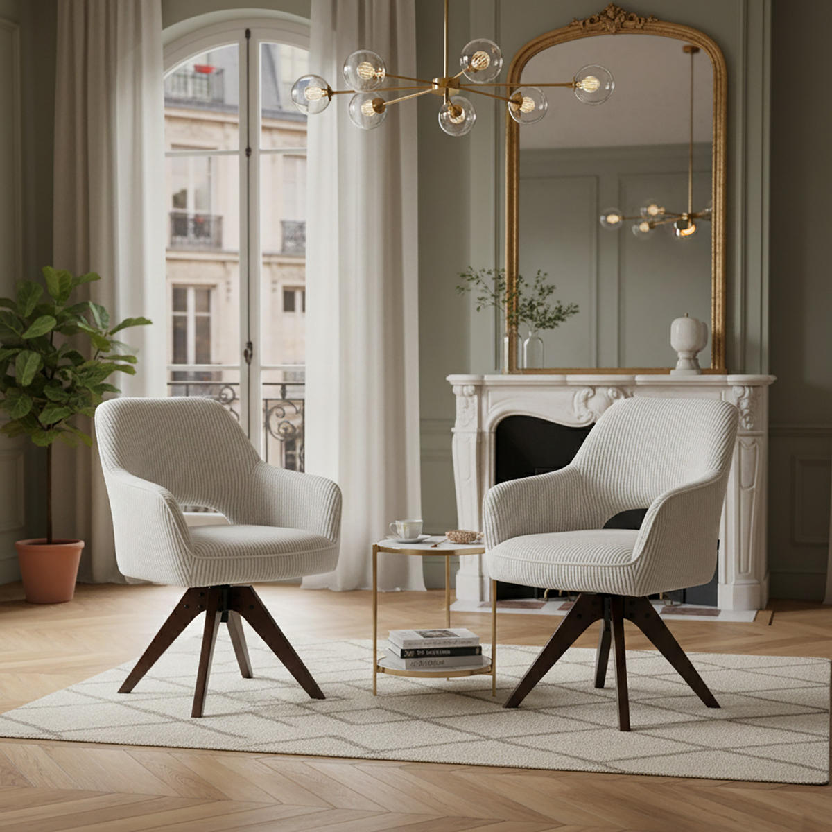 DREHSTUHL Mika-Lena 2er-Set - Nussbaumfarben/Hellgrau, Eichenholz/Holz (60/87/65cm) - DUBI Möbel