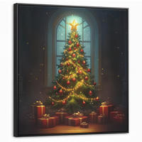 LEINWAND Bilder mit Rahmen - Weihnachtsbaum - Geschenk - Winter - 90x90 - Grün, Textil (90/90cm) - MuchoWow