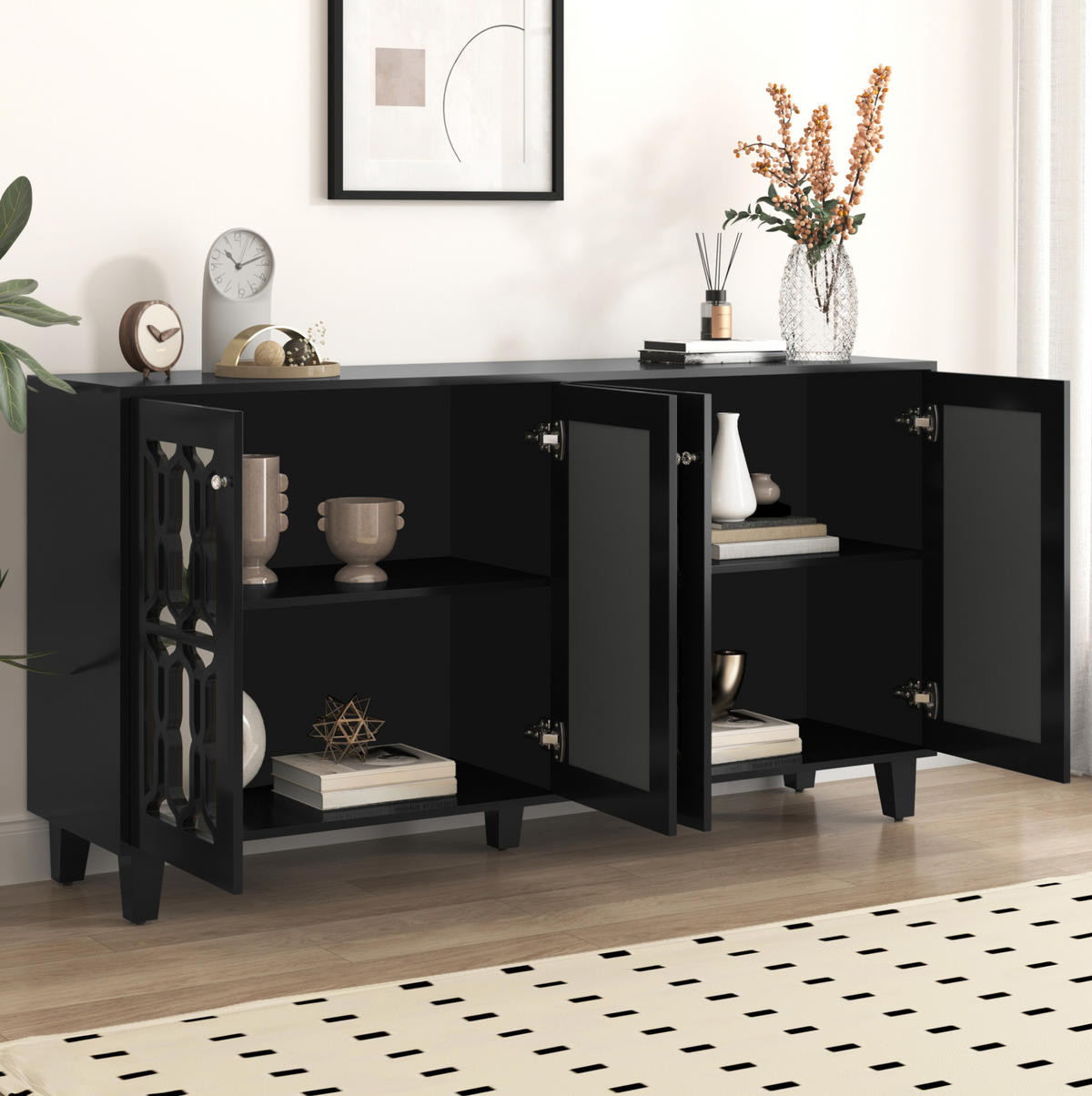 SIDEBOARD 4-türig 160 x 40 x 84 cm MDF Schwarz - Schwarz, Holzwerkstoff (160/84/40cm) - Meubliv