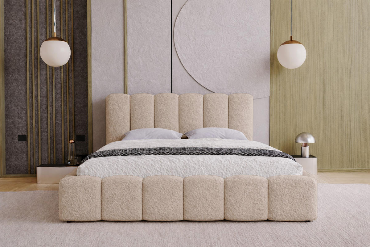 DOPPELBETT 180x200 Florent, Bettkasten, Boucle, Beige - Beige, Holz/Textil (180/200cm) - Emporius