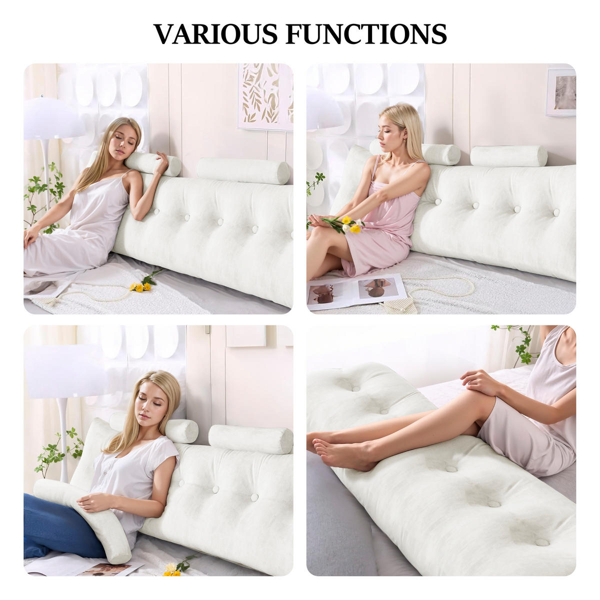 KEILKISSEN mit einem runden Kissen 3er-Set Samt Weiß 200cm - Weiß, Textil (20/200cm) - Vercart