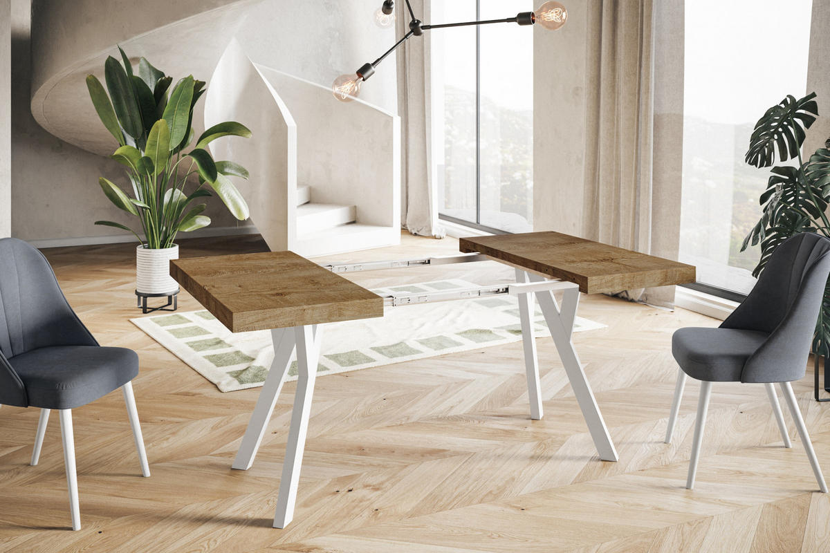 ESSZIMMERTISCH RICO, ausziehbarer Tisch110-210X110X77 cm, Farbe: LEFAKS, mit Holzbeinen in Farbe Weiß - Dunkelbraun/Weiß, Holzwerkstoff (110/110/77cm) - Alpi-Möbel