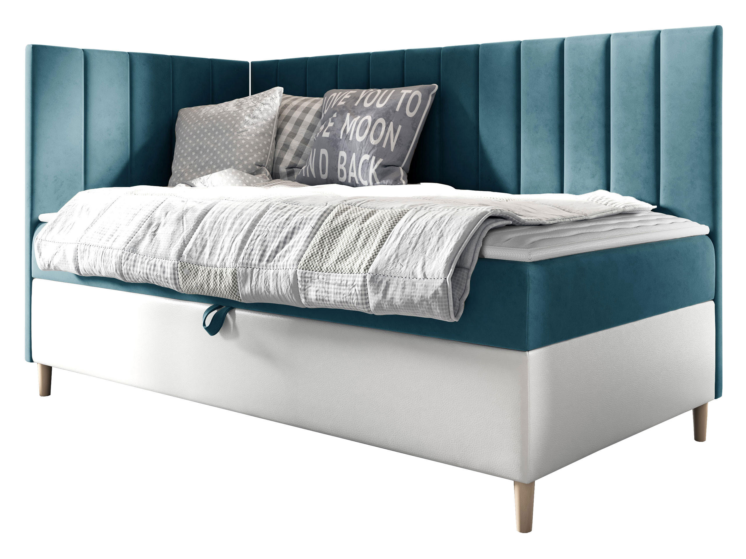 BOXBETT Maja Junior 3, Seite zum Öffnen des Bettkastens: Links - Türkis/Weiß, Holz (100/200cm) - MIRJAN24