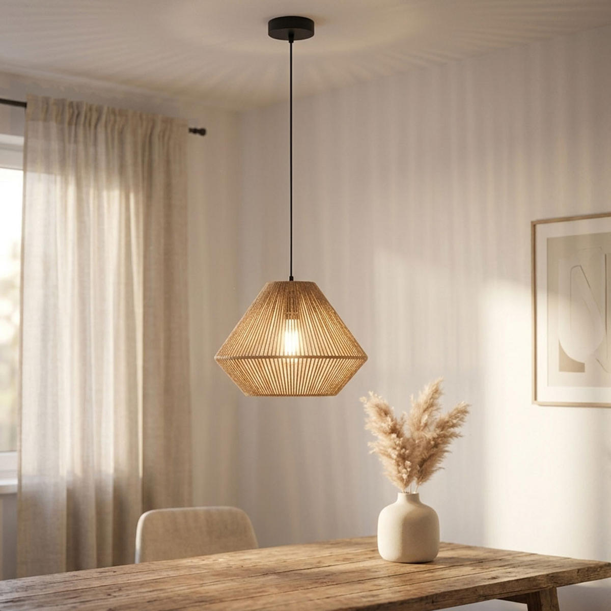 METALL HÄNGELEUCHTE Schwarz Naturfarbe - Beige, Glas (35/35/120cm) - Globo Lighting