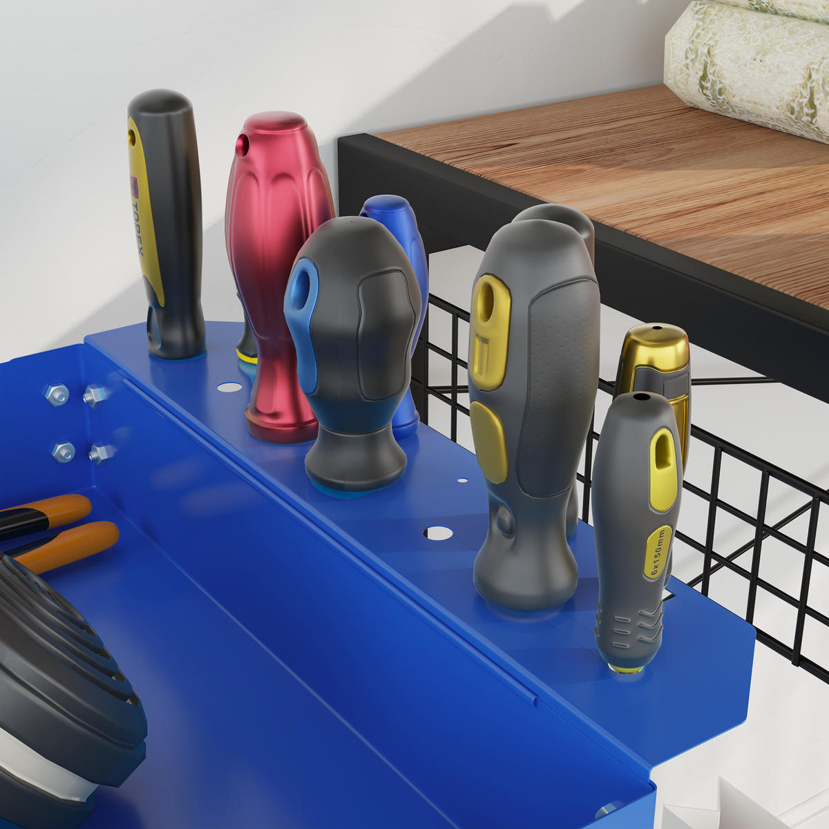 Werkstattwagen Stahl Blau - Blau, Metall (35.3/76/83cm) - DURHAND