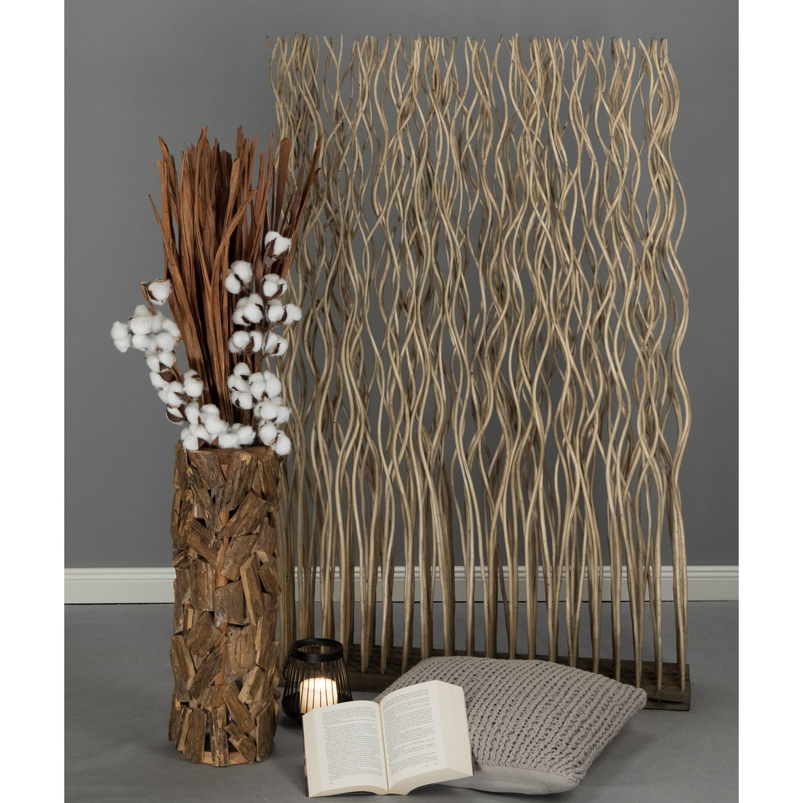 RAUMTEILER Kinki Weidenholz gewellt grau - Grau, Naturmaterialien (70/110/17cm) - CREEDWOOD