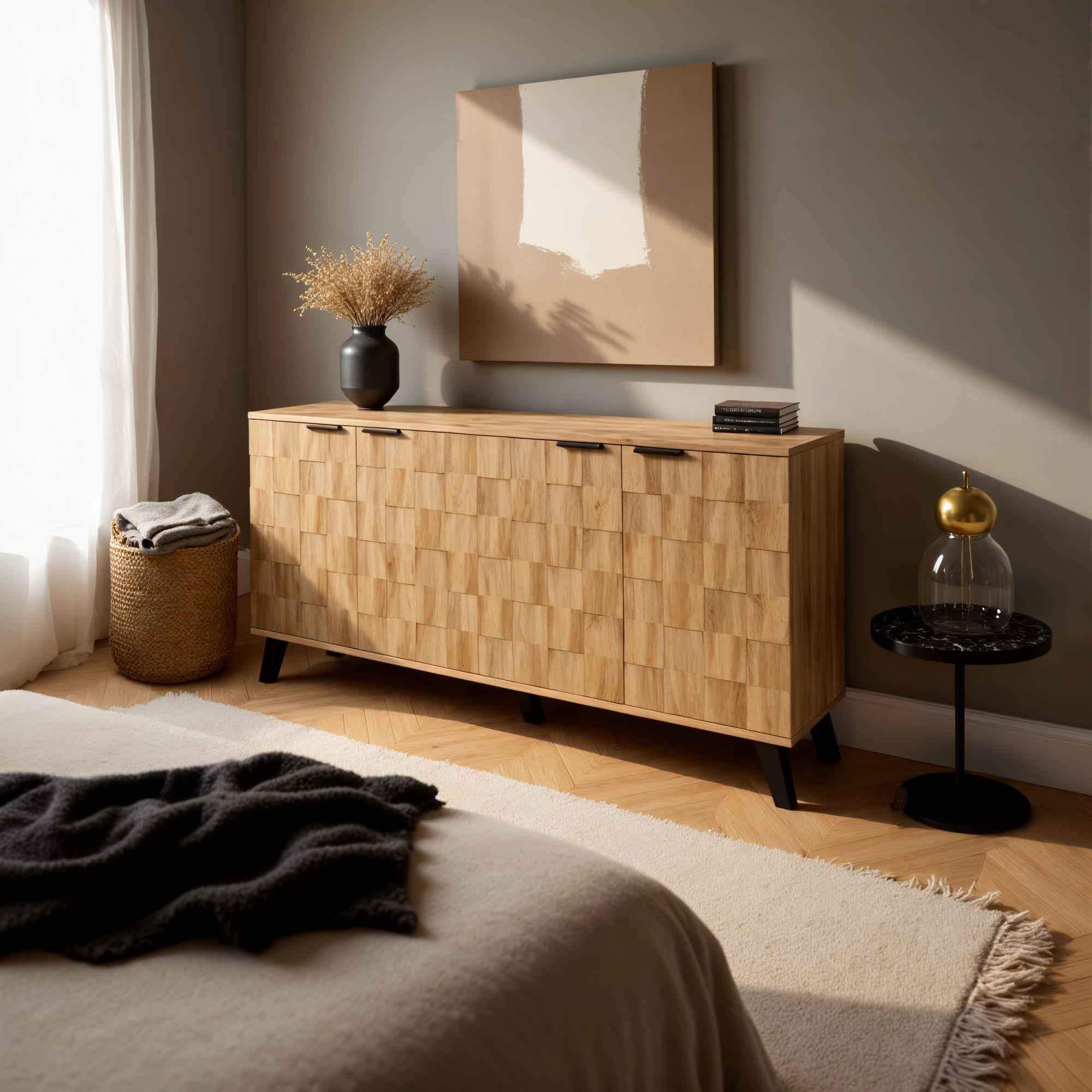 SIDEBOARD in Eiche Optik Stil mit 3 Türen, 160.5/35.5/78cm - Braun, Holzwerkstoff (35.5/78/160.5cm) - Urban Meuble