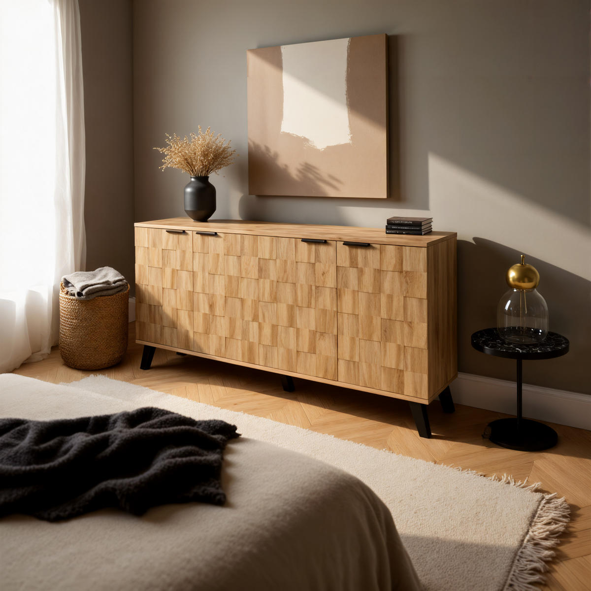 SIDEBOARD in Eiche Optik Stil mit 3 Türen, 160.5/35.5/78cm - Braun, Holzwerkstoff (35.5/78/160.5cm) - Urban Meuble