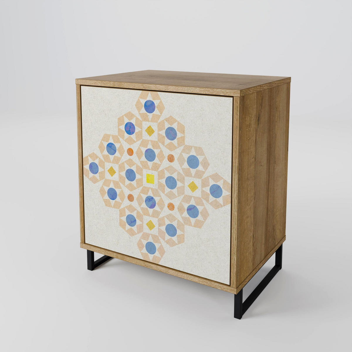 SIDEBOARD PATTERNED PRISM, Eichefarben, 57,5x42x57,5 cm, Ohne Füße - Eichefarben/Multicolor, Holzwerkstoff (57.5/57.5/42cm) - SpaceRebels
