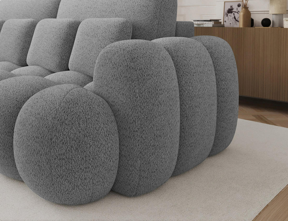SCHLAFSOFA COTONN 256 cm – Modernes 3-Sitzer Sofa mit Schlaffunktion, Bettkasten und Dekokissen - Grau, Kunststoff (256/119/105cm) - Wohnideebilder