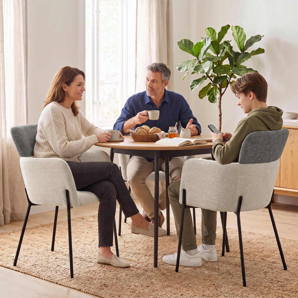ARMLEHNENSTUHL Osmo mit Metallbeinen, Bouclé-Stoff, Dunkelbeige+Grau - Beige/Schwarz, Textil/Metall (60/85/57cm) - Beautysofa