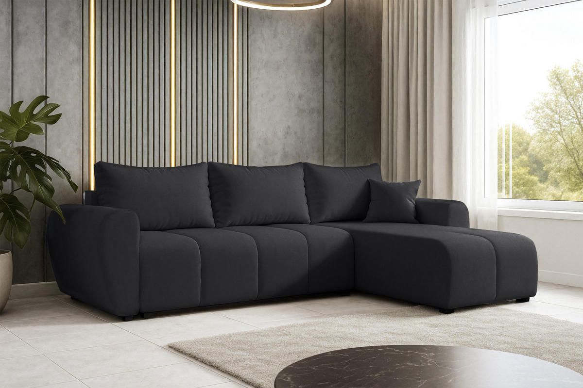 ECKSOFA L Form Malatya Schwarz 246/145/80 cm stilvolle mit Schlaffunktion R - Schwarz, Kunststoff/Textil (246/145cm) - AX Living