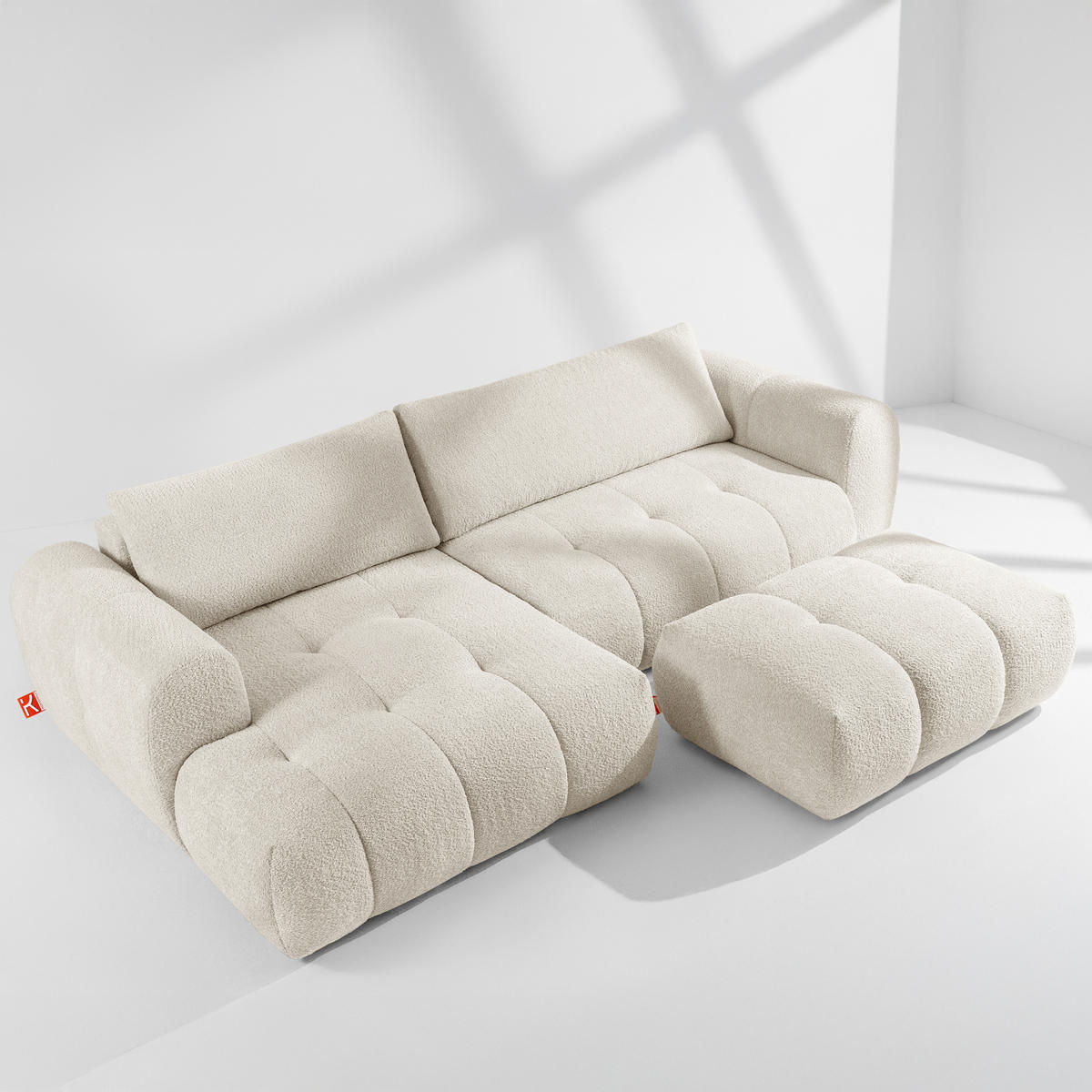 ECKSOFA LINKS LIRA, Weiß, Bouclé - Weiß, Holz/Holzwerkstoff (295/112cm) - KONSIMO®