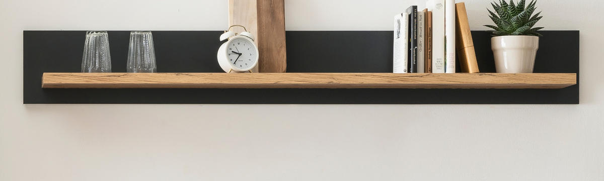 WANDBOARD grau, Eiche Wotan, Landhaus 150 x 20 cm, Wandregal mit breitem Regalboden - Eiche Wotan/Grau, Holzwerkstoff (150/20/20cm) - Furn.Design