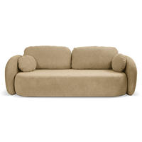BETTSOFA AMICO Beige Geflochtener Stoff mit Schlaffunktion - Beige, Holz (238/86.5/101cm) - MASSENO