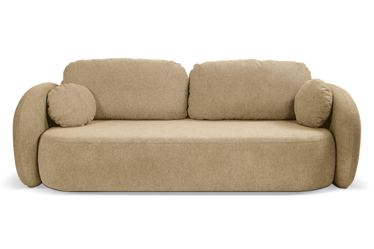BETTSOFA AMICO Beige Geflochtener Stoff mit Schlaffunktion - Beige, Holz (238/86.5/101cm) - MASSENO