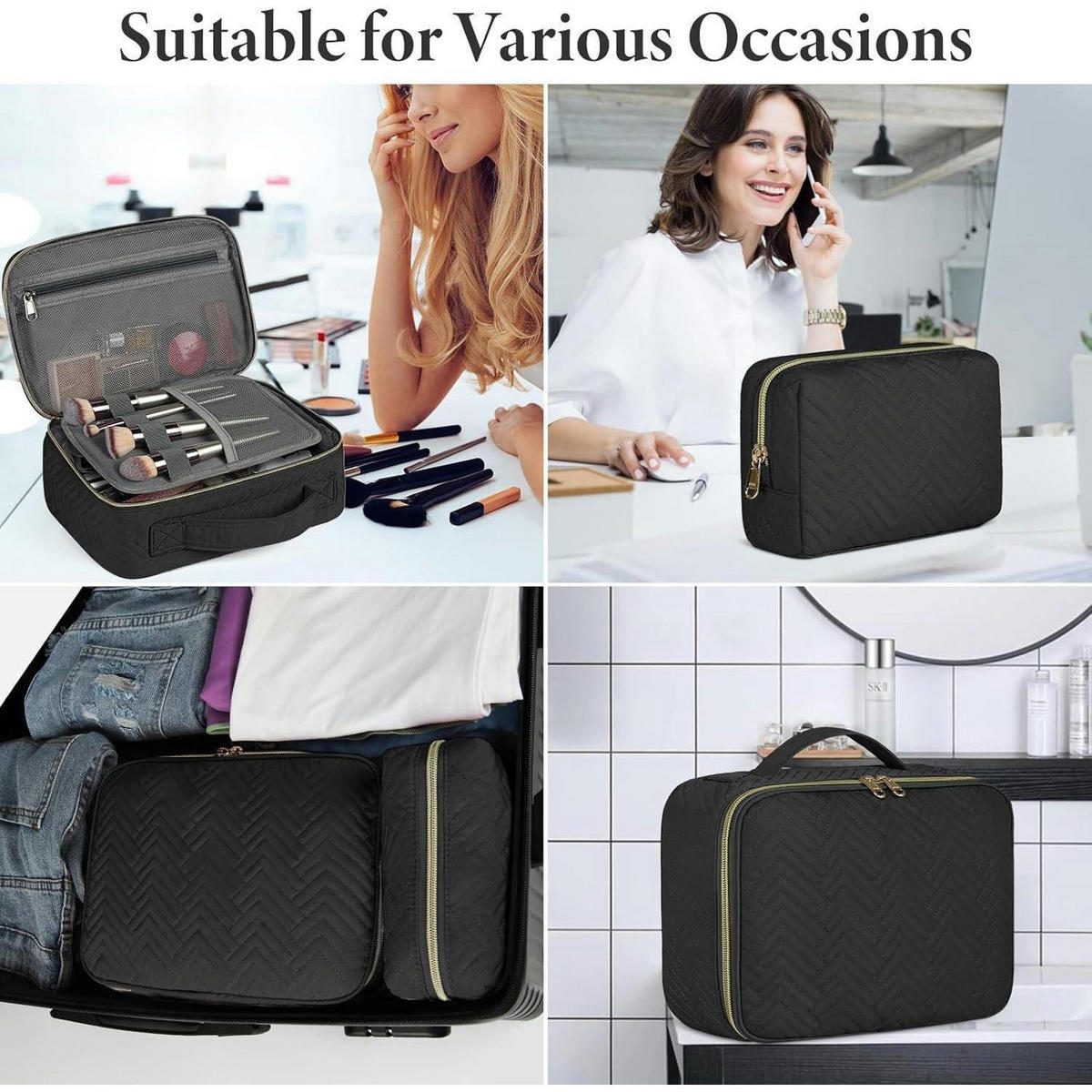 KULTURTASCHE 2-teiliges Set Schwarz - Schwarz, Textil (9/21/28cm)