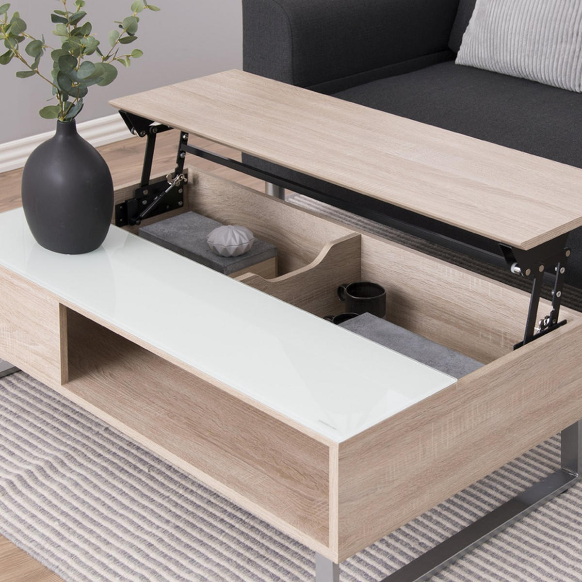 COUCHTISCH Kostrena in Sonoma Eiche 110/60 cm - Beige/Silberfarben, Holzwerkstoff/Metall (110/60/35cm) - Selsey