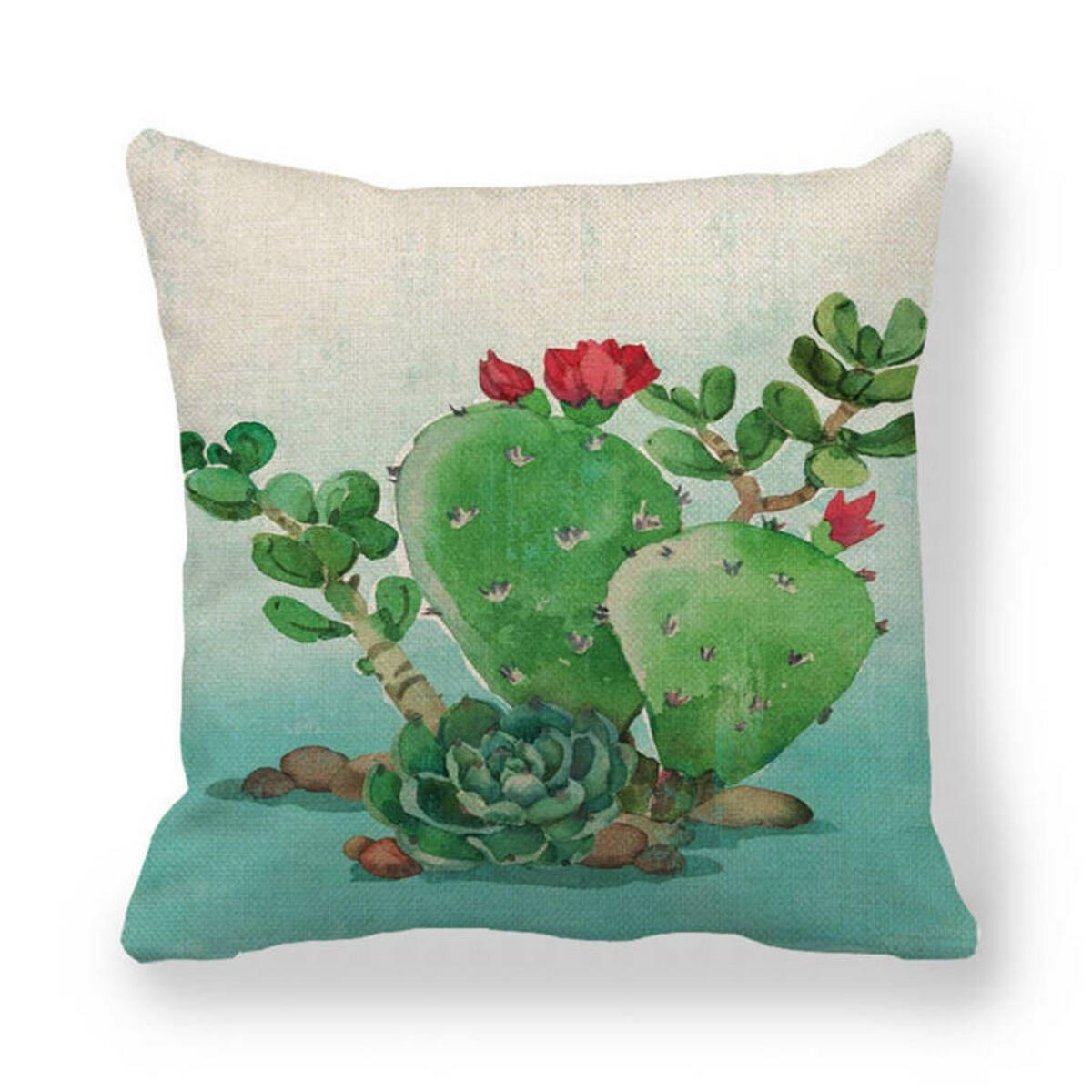 KISSENHÜLLE 4er Set, Kaktus Muster, Leinen, Boho, 45x45cm - Weiß, Textil (45/45cm) - Authentics