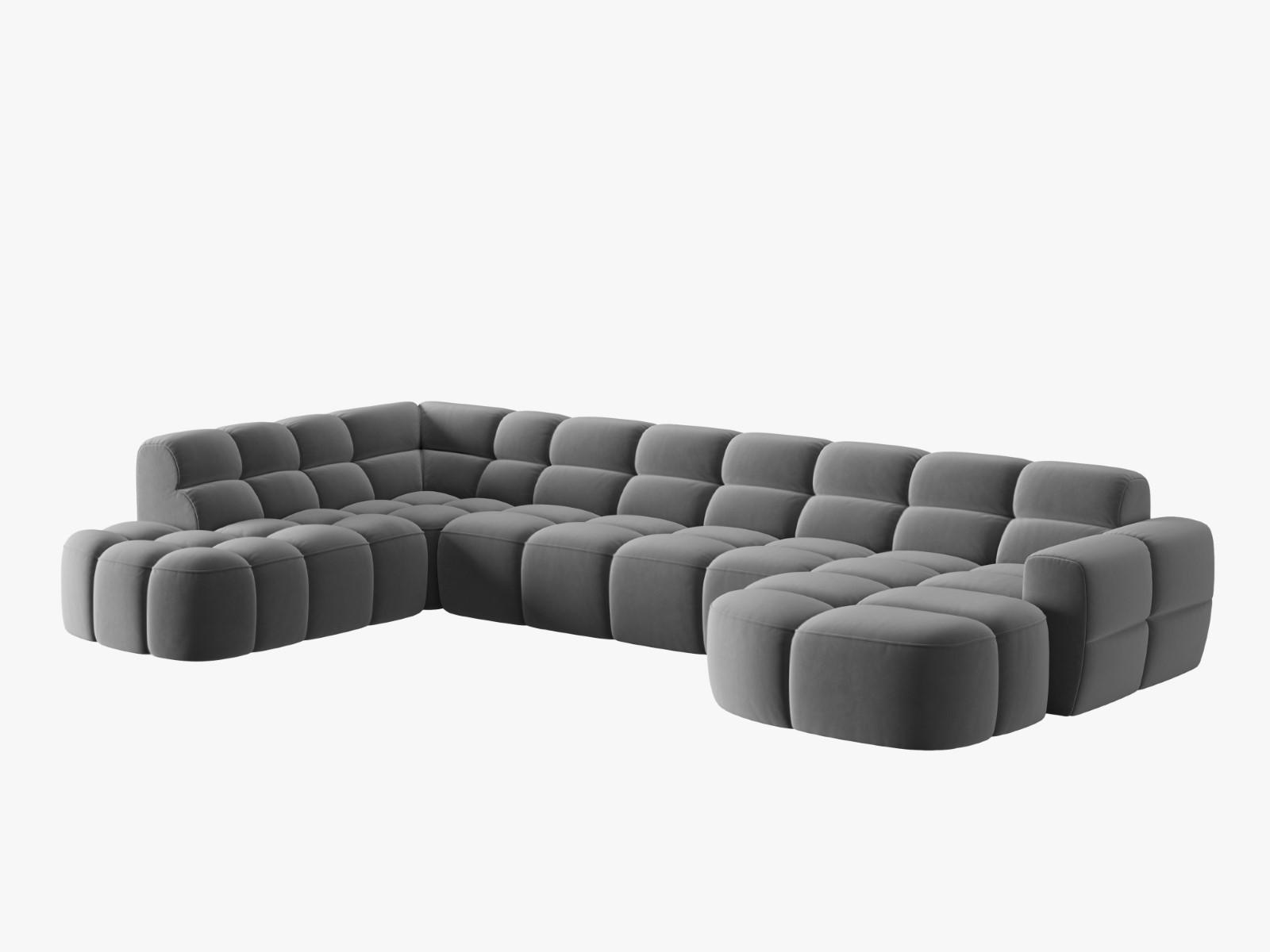 PANORAMASOFA links Lisa aus Samt hellgrau 7 Sitzplätze - Hellgrau, Textil (234/77/387cm) - Micadoni