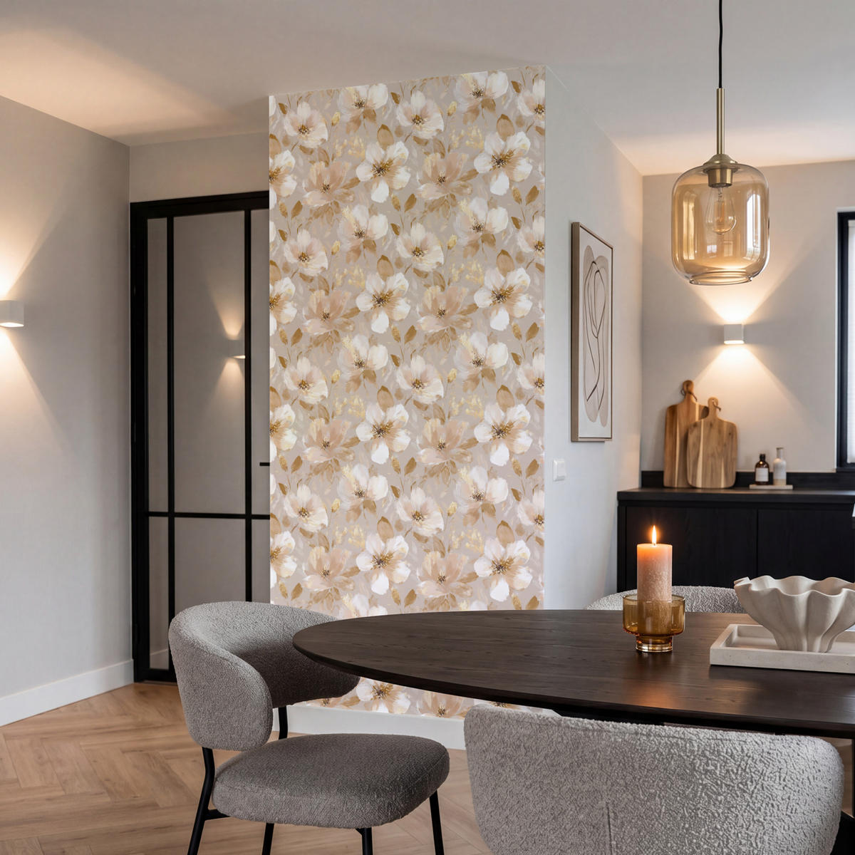 TAPETE - Blumen - künstlerisch - Gold - 120x220 cm - Beige, Papier (120/220cm) - OnlyWow