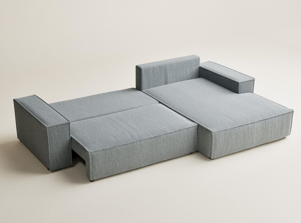 ECKSOFA Maze Blau grau Webstoff - Rechts Seite - Blaugrau/Schwarz, Holz/Holzwerkstoff (294/185cm) - Maison de Reve