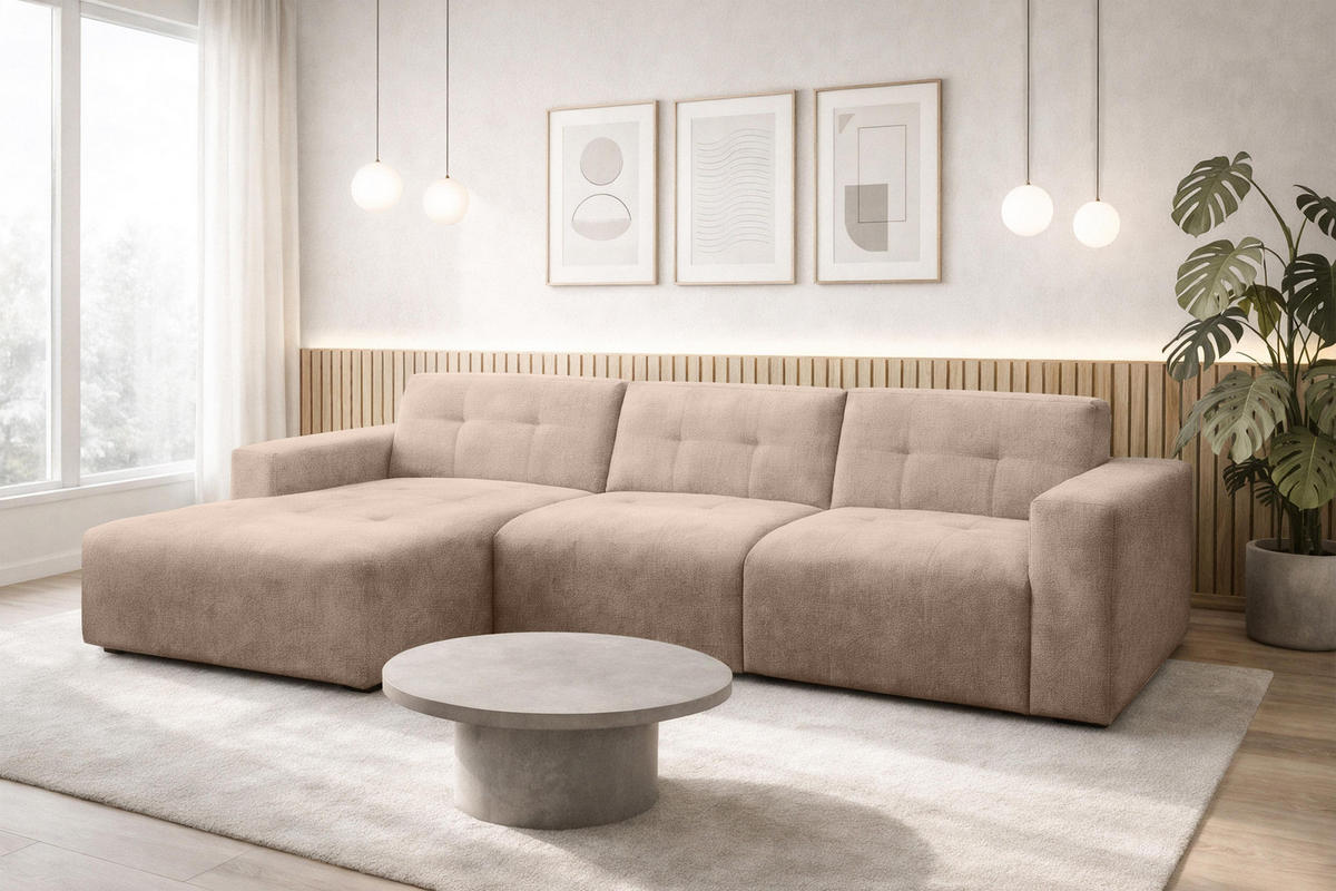 ECKSOFA L Form Corlu Braun 310/165/78 cm – stilvolle kleine Eckcouch Links - Schwarz/Braun, Kunststoff/Textil (310/165cm) - AX Living