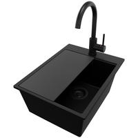 GRANITSPÜLE Oslo, 2-er set Alles Schwarz 38/50 cm 1 Becken + Küchenarmatur 32/20 cm + Ablauf-Set + Schneidebrett ab 40er Unterschrank - Schwarz, Kunststoff (38/20/50cm) - Primagran