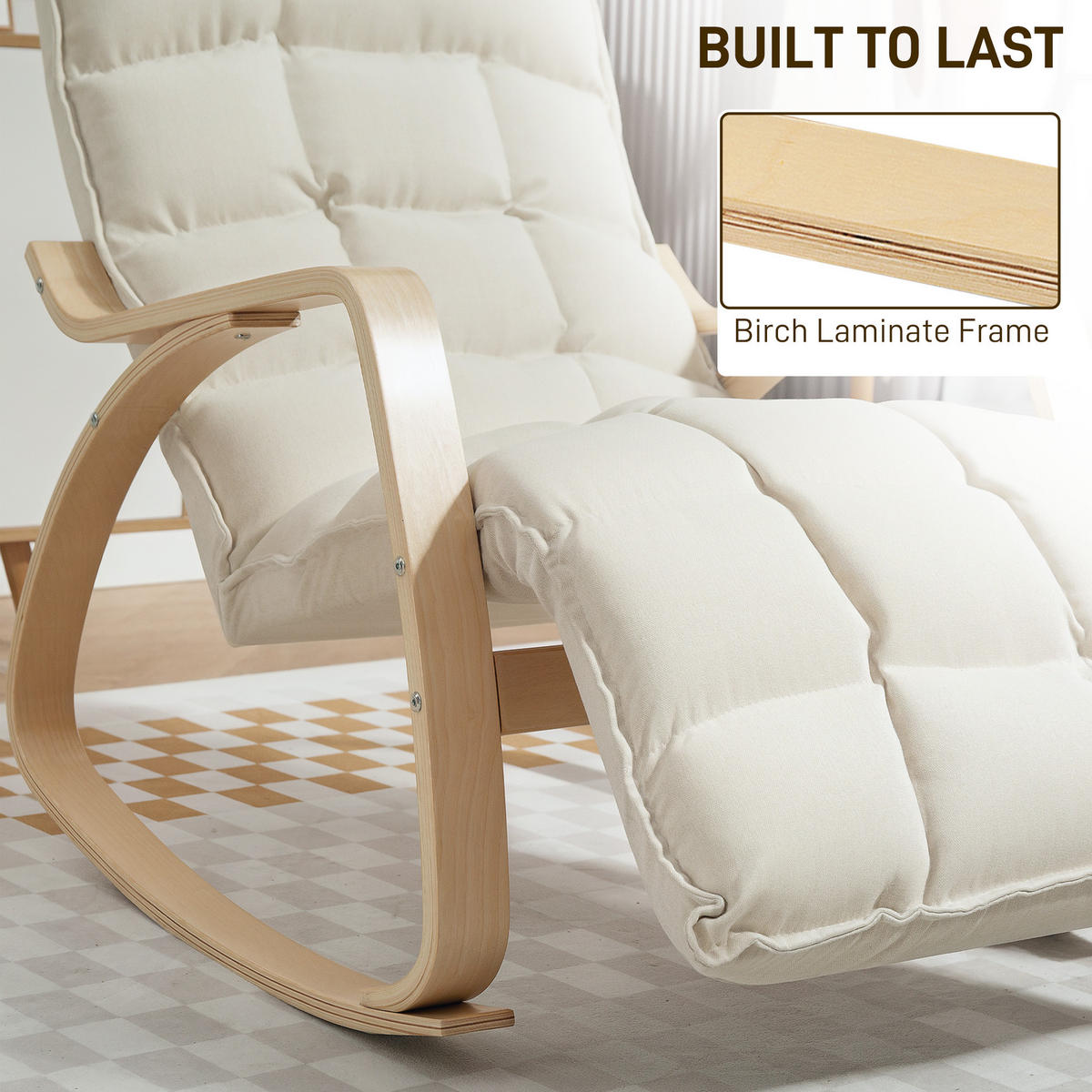 SCHAUKELSTUHL Schaukelsessel mit Rückenlehne, Fußstütze für Wohnzimmer Cremeweiß - Weiß, Kunststoff (67/92/106cm) - HOMCOM