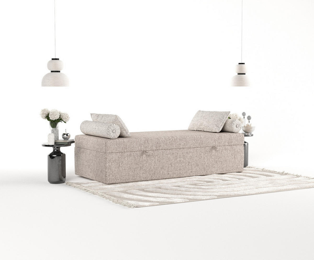 BOXBETT Lennon Hellbraun 90/200 cm im Webstoff - Hellbraun/Schwarz, Holz/Holzwerkstoff (90/200cm) - Maison de Reve
