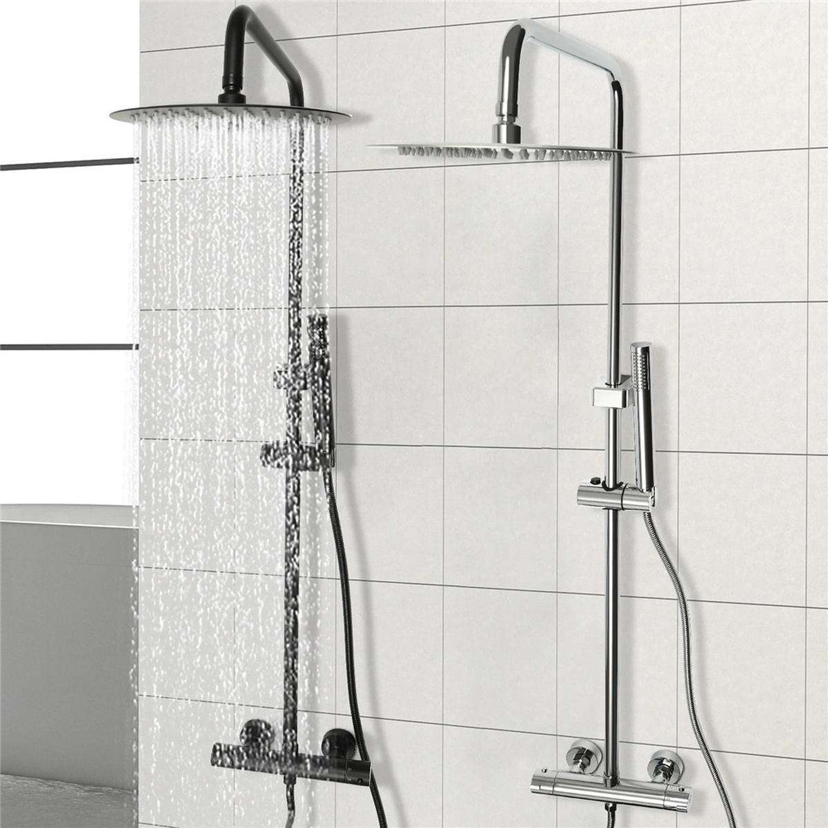 ÜBERKOPFBRAUSESET Thermostat Regendusche Duschsystem - Schwarz, Metall (20/123/33cm) - Bextcok