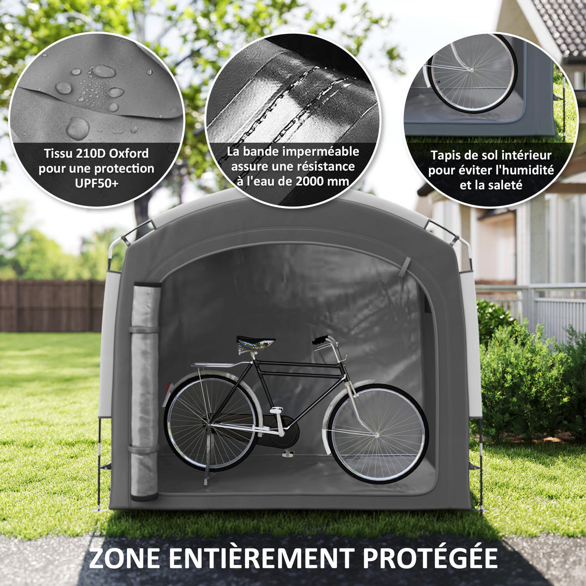 FAHRRADGARAGE DE-12648 205/140/188 cm mit 2 Seitentaschen Dunkelgrau - Dunkelgrau, Textil (150/195/220cm) - ComfortXL