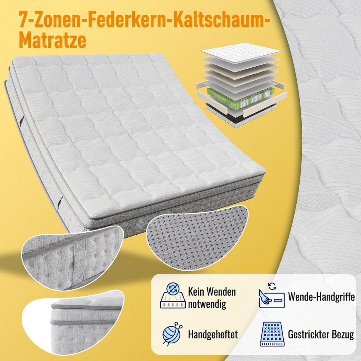 TASCHENFEDERKERNMATRATZE 140/190 cm Weiß H3, 25cm Hohe Kaltschaum Hybrid-Matratze - Weiß, Textil (140/190cm) - Oxeza