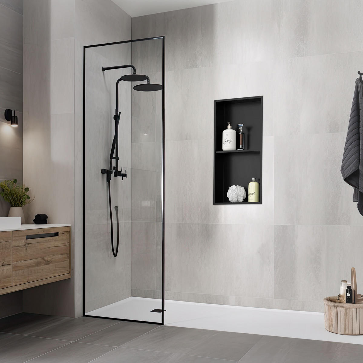 DUSCHNISCHE Schwarz 30/60 cm - Schwarz, Metall (62/10/32cm) - LuxeBath