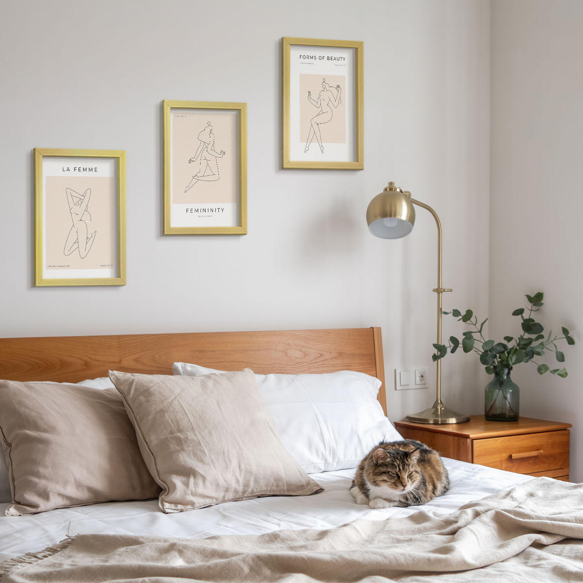 BILDER SET 3er Set - 20x30 cm Goldrahmen - Poster mit minimalistischen Frauensilhouetten - Goldfarben, Kunststoff (20/30cm) - TULUP