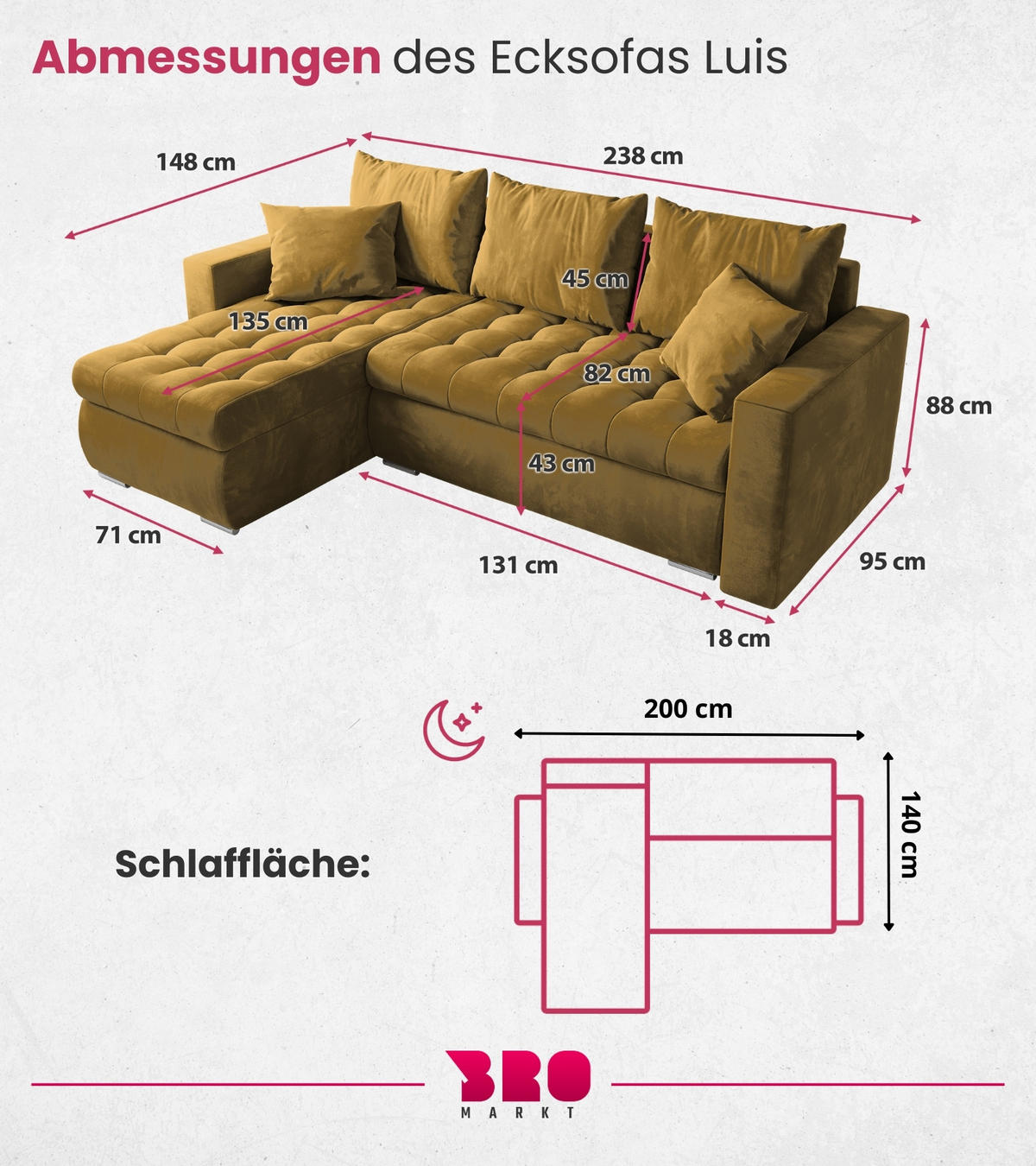 ECKSOFA Luis mit Schlaffunktion Gelb Samt - Gelb/Silberfarben, Kunststoff/Textil (148/238cm) - Bromarkt