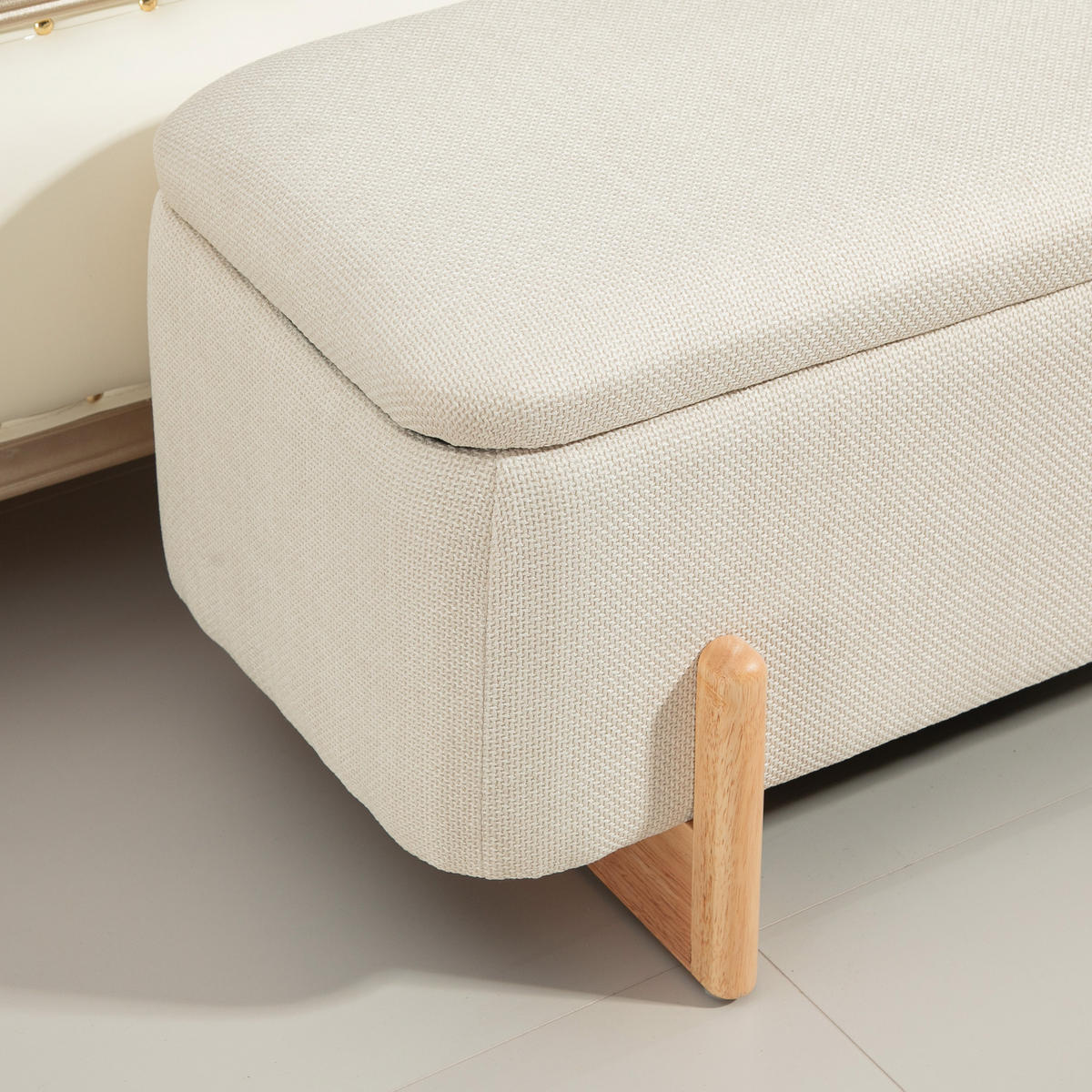 TRUHENBANK DE-07113 Leinenimitat, Kautschukholzbeine, Cremeweiß - Creme, Holz/Textil (44/44.5/111cm) - ComfortXL