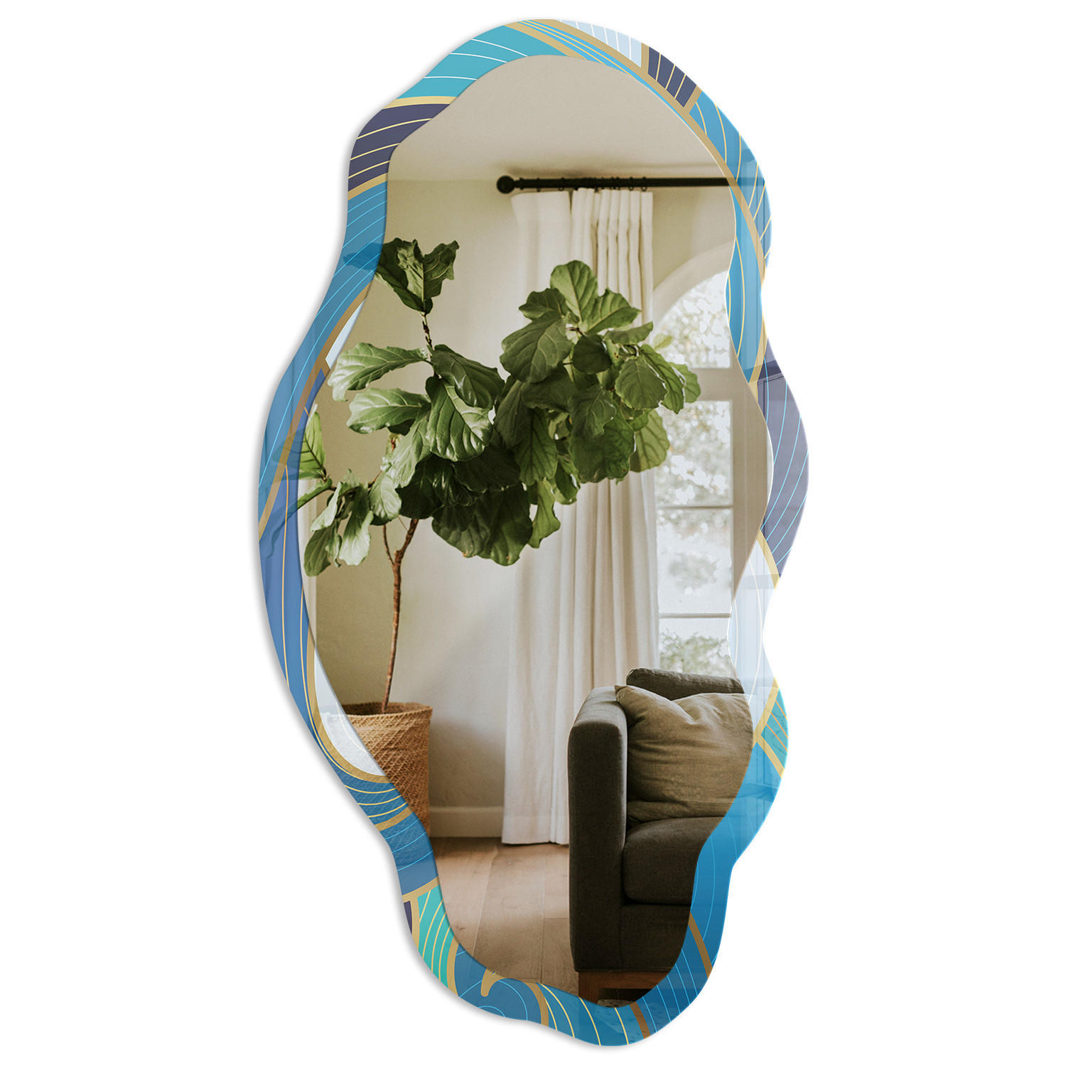 SPIEGEL 90x45 cm asymmetrisch mit Druck - Meereswellen - Transparent, Glas (45/90/0.4cm) - TULUP