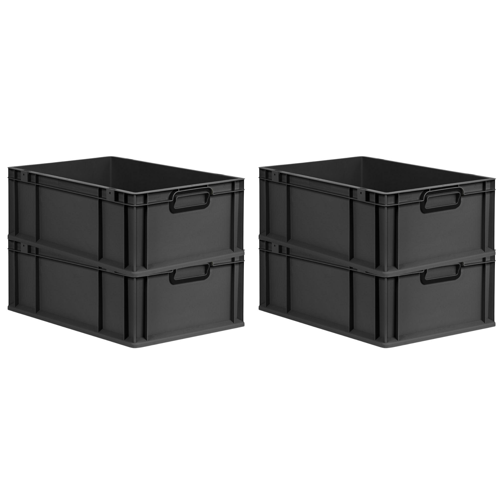 EUROBOX 4x NextGen Color 22x40x60 cm 44 Liter Griffe schwarz zu, Schwarz - Anthrazit/Schwarz, Kunststoff (40/22/60cm) - PROREGAL