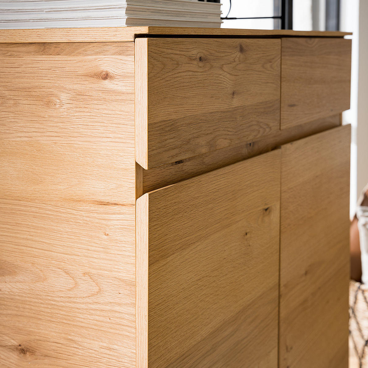 SCHUHKOMMODE - Echtholzfurnier / Eisen - Eichefarben/Schwarz, Holzwerkstoff (80/105/40cm) - home24