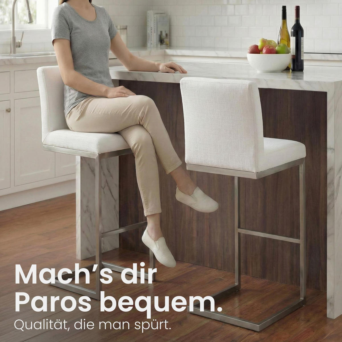 BARHOCKER Stoff Weiß - Chromfarben/Weiß, Textil/Metall (42/104/48cm) - CLP