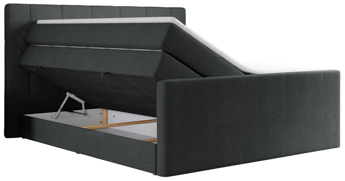 BOXSPRINGBETT KING EIGAR 140/200 Dunkelgrau Struktur - H4 - Dunkelgrau, Holz/Textil (140/200cm) - MKS