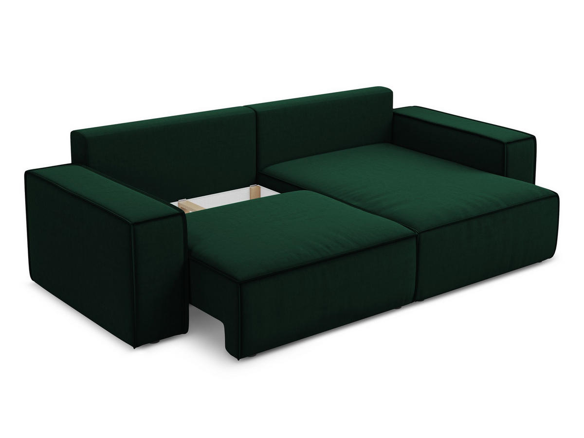 ECKSOFA mit Schlaffunktion Samt Stoff Grün - Dunkelgrün/Schwarz, Kunststoff/Textil (257/148cm) - Makamii