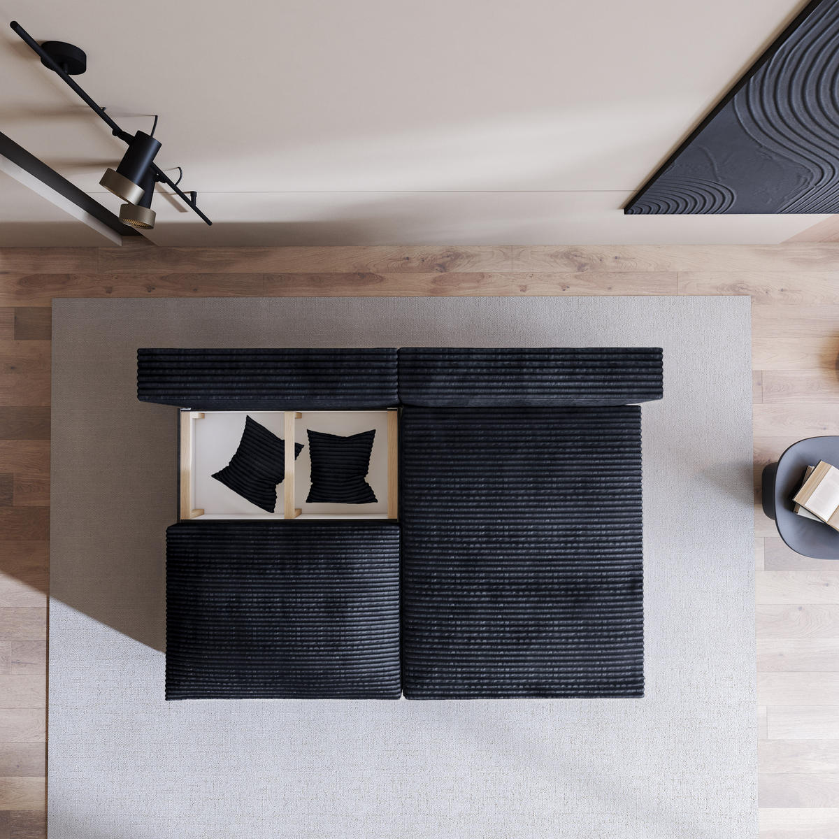 ROHOVÁ SEDAČKA FIORO černá - šedá/černá, dřevo/textil (204/148cm) - MASSENO