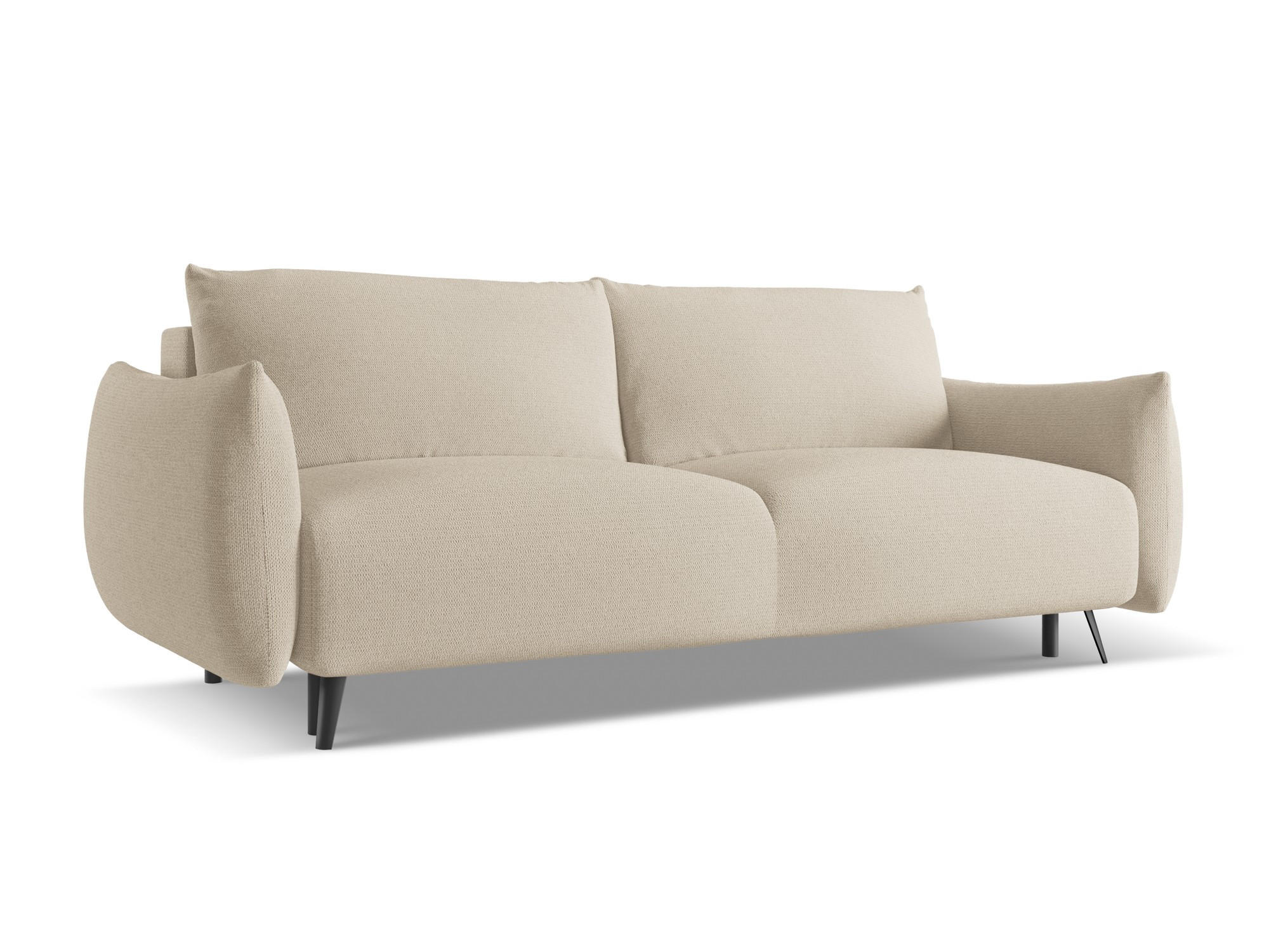 3-SITZER SOFA mit Schlaffunktion Chenille Stoff Beige - Beige/Schwarz, Textil/Metall (230/86/105cm) - Makamii