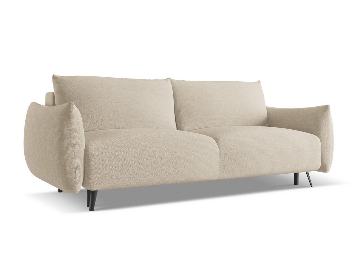 3-SITZER SOFA mit Schlaffunktion Chenille Stoff Beige - Beige/Schwarz, Textil/Metall (230/86/105cm) - Makamii