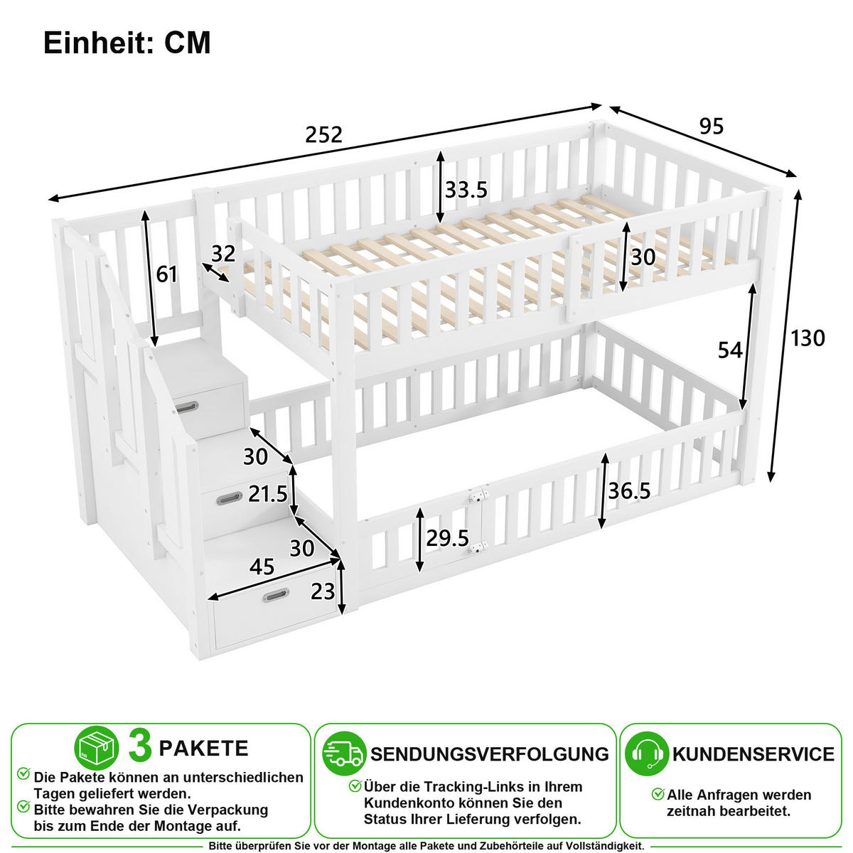 ETAGENBETT 90/200 cm & 90/200 cm in Weiß mit Leiter und Stauraum - Weiß, Holz/Holzwerkstoff (90/200cm) - CHICFURN